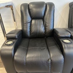 Black Leather Powered Recliner Sofa And Chair 