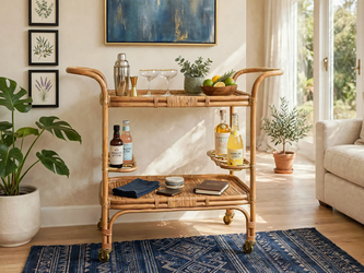 West Elm Rattan Bar Cart