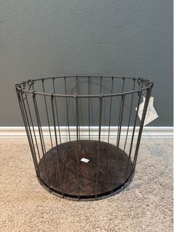 Modern Wire Storage Basket with Wood Base