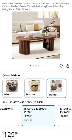 Oval Fluted Wood Coffee Table – Walnut