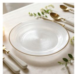 40 Pack Plastic Charger Plates 13" And 40 Dinner Plates – Pearl White Swirl Design with Gold Rim
