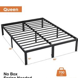 Neslime 14 Inch Queen Bed Frame No Box Spring Needed, Metal Platform Bed Frame Queen Size, Heavy Duty, Easy Assembly and Noise Free, Black