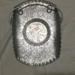 Hand Finished Aluminum Carved Floral Basket with Folding Handle