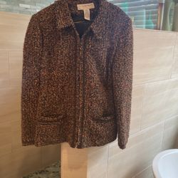Sag Harbor Brown Tweed Jacket,  Zip Front