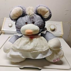 Vintage 1987 Fisher-Price Puffalump #8013 Blue/Gray Mouse White Lace Dress Stuffed Plush Toy