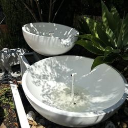 2 Large Modern White Garden Water Fountain