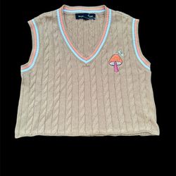 Social Scene Trippy Mushroom Cropped Sweater Vest Sz S