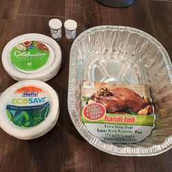 New 5 pcs Holiday spply- Handi foil extra deep oval Roaster Pan, Ecosave 25 Bowls, 48 Paper plate 8.5 in, 2 round wooden toothpicks
