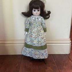 Vintage Porcelain Face/Hands 17” Brunette Girl Doll