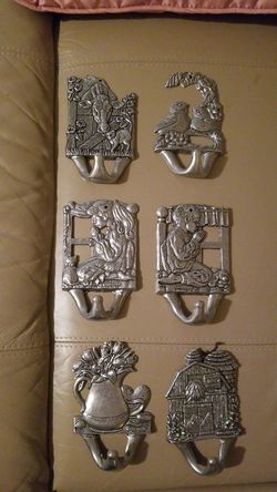 Vintage Carson Pewter Coat Hooks lot of 6