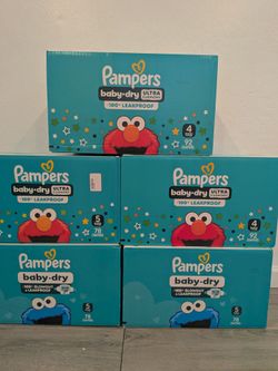 Brand new Pampers diapers baby dry for sale sizes 4 and 5 mega pack $26 each