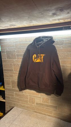 XL Pull Over Hoodie Yellow CAT Logo Caterpillar Brown sweater