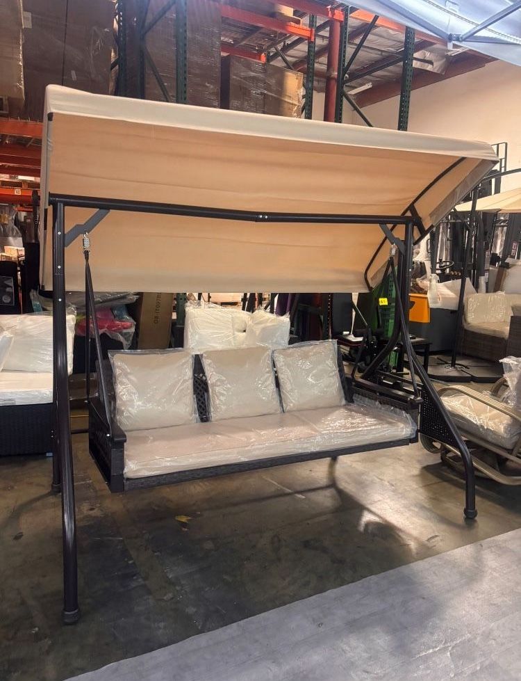 New In Box Outdoor Patio Porch Swing with Adjustable Canopy Cup Holder Thick Cushions