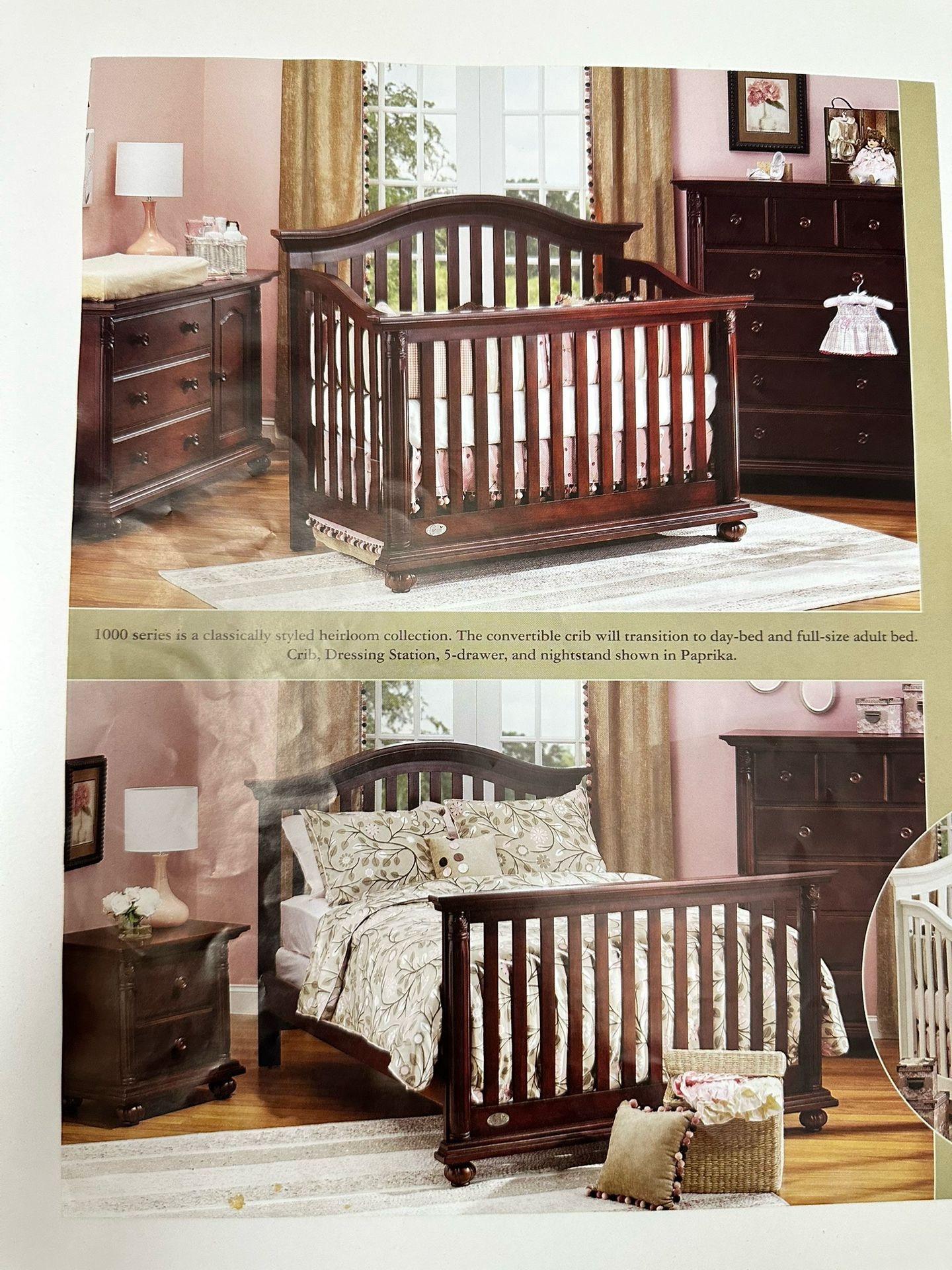  Lifetime bedroom Furniture set. Crib, Toddler rail & full size w/dresser. Solid cherry wood.  Great condition No Hardware Paid $1,370  