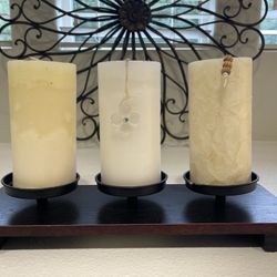 3 Decorative Candle With Wooden Stand 