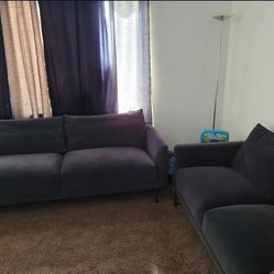 Blue Large Sofa and Small Sofa Set 