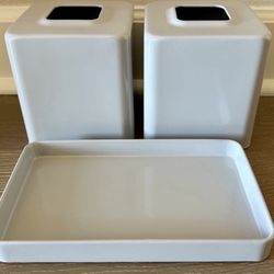 Gray Tissue Box Cover, Gray Guest Napkin Holder Gray Vanity Tray Bathroom Set
