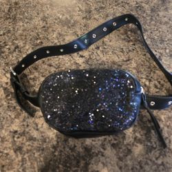 Wild Fable Black glitter belt bag with silver hardware