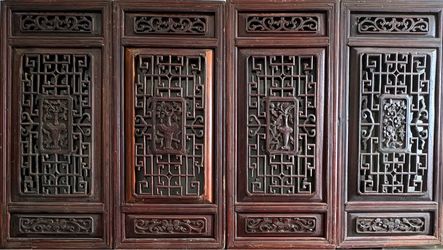 Rare Set of 4 Antique/Vintage Chinese Carved Wood Lattice Window Panels (With Provenance)
