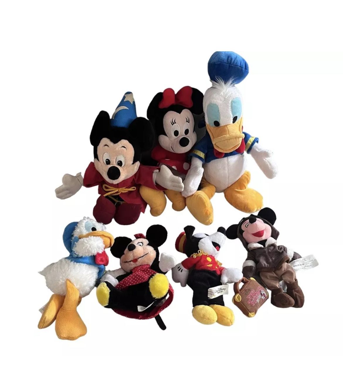 Lot Of 7 Vintage Disney Parks Land World Plush Stuffed Animal Mickey Donald