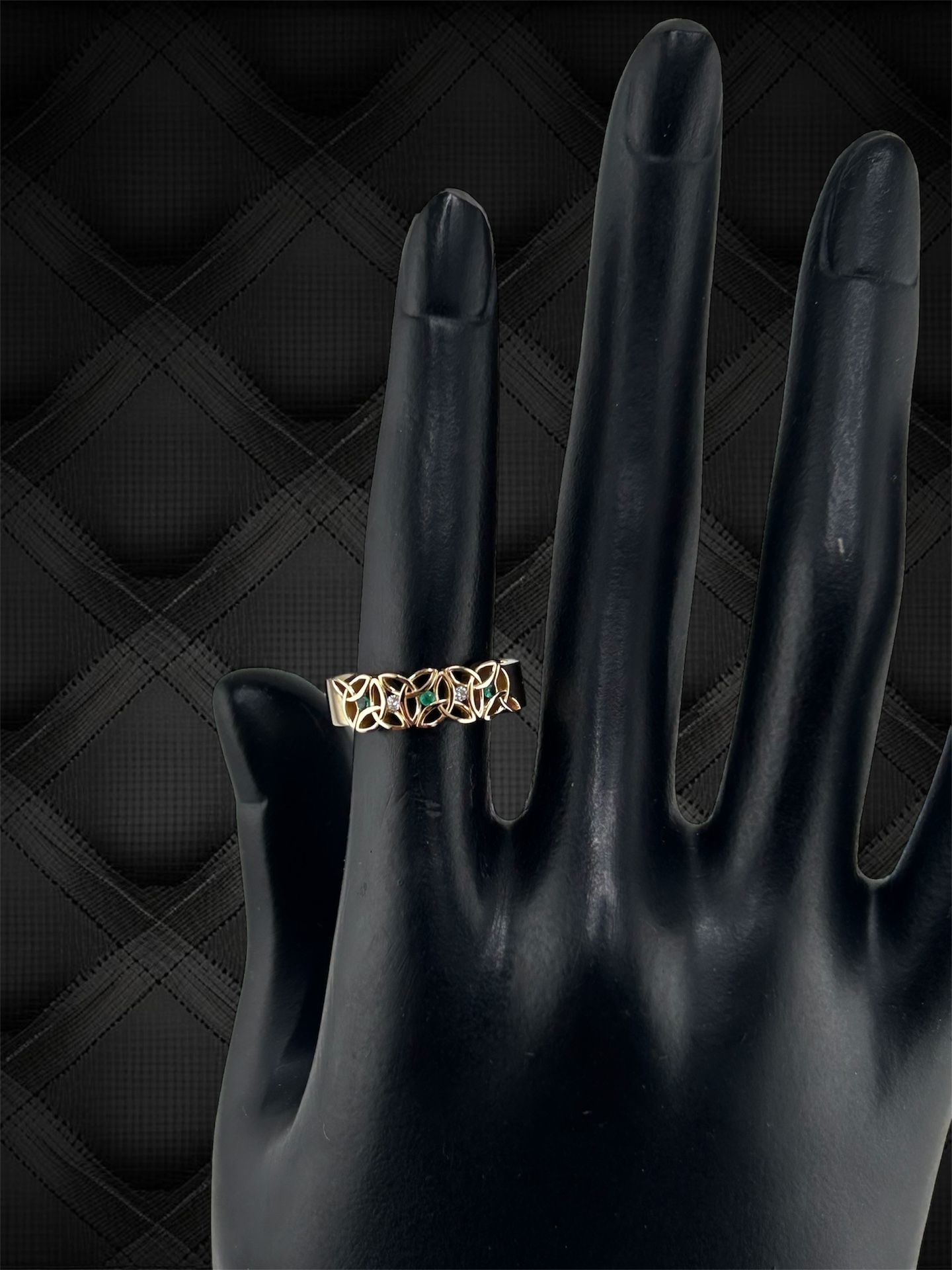 Gold Trinity Knot Ring With Emerald And Lab Diamond