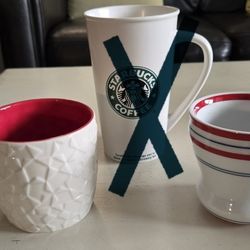 $20 Ea Starbucks Mugs, Red White Stripes, Porcelain