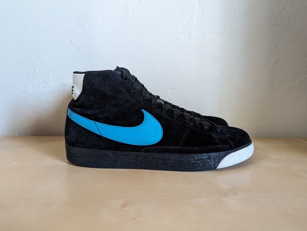 Nike Blazer High Black Vivid Blue Suede Sneakers 316664-041 Men's Size 13