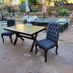 Dining Table And 2 Upholstered Chairs (Navy Blue)