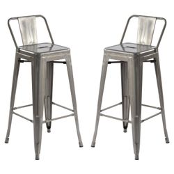 Homy Casa VUSTU 2PC 29" Silver Metal Bar Stools, – Industrial Modern Bar Chairs