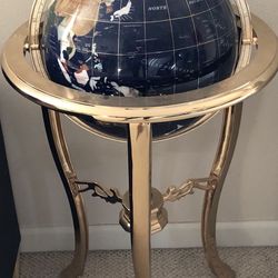 37" 3-Leg Silver Floor Standing Blue Lapis Gemstone Globe