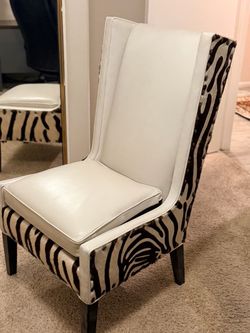 Designer White Leather and Zebra Chairs
