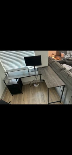 L-Shaped Desk with Storage Drawers