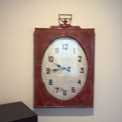 Vintage Red Metal Wall Clock – Rustic Farmhouse Style