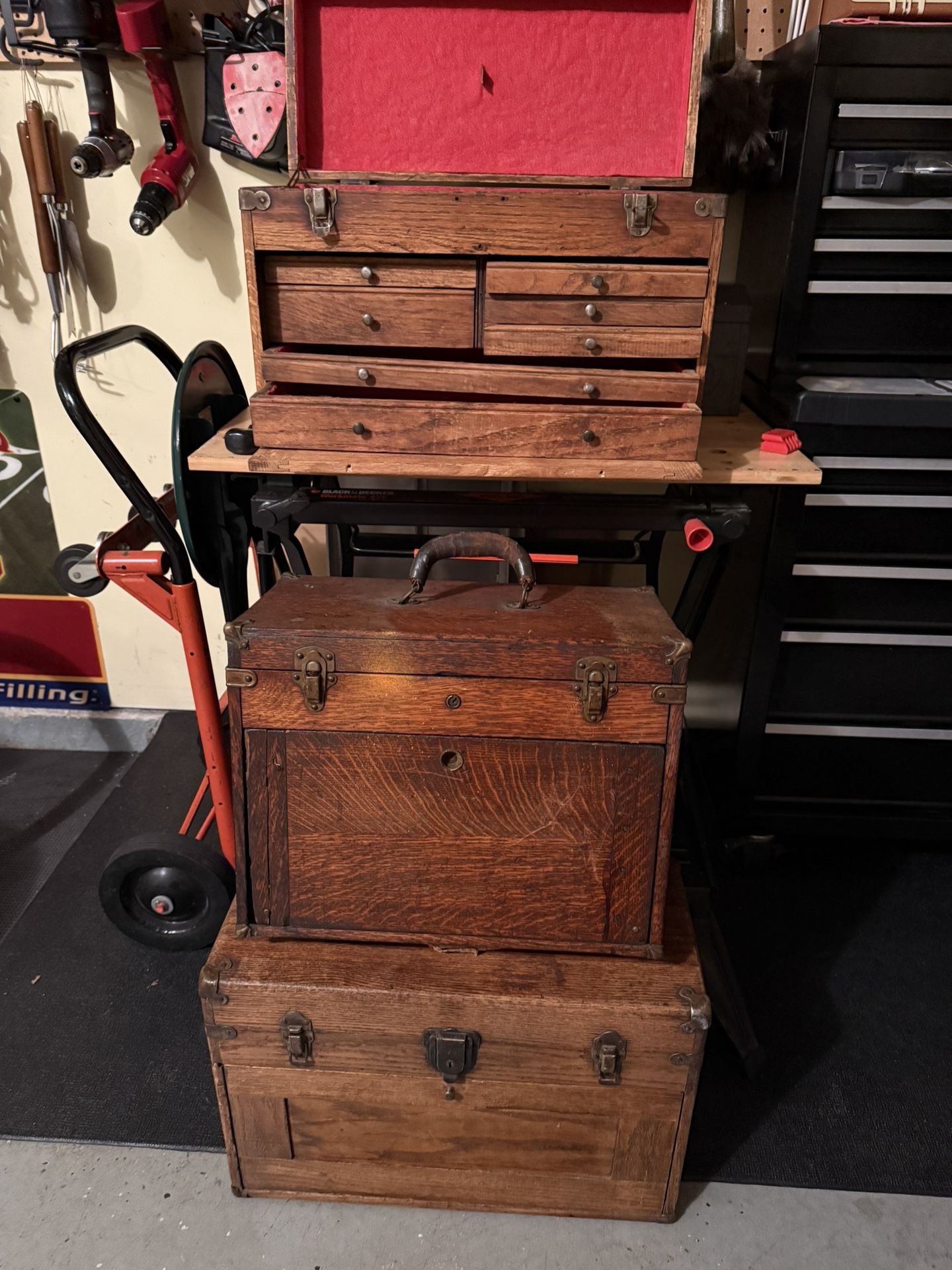 Vintage wood machinist tool box chest