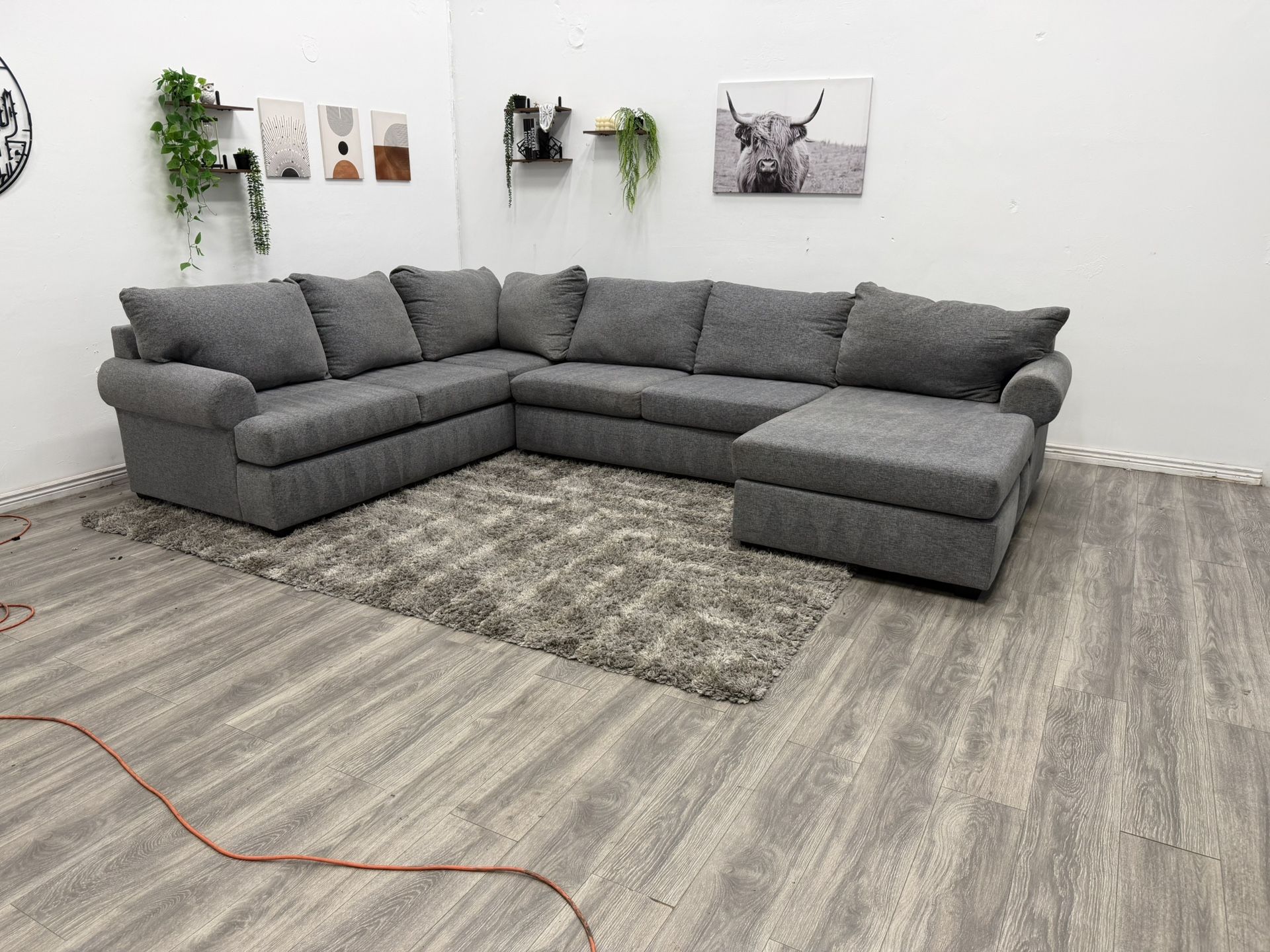 Living Spaces Grey Sectional Couch - Free Delivery