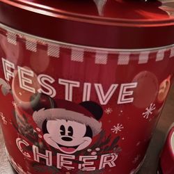 Christmas Cheer Mugs and Empty Canister 