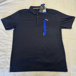 Golf PUMA DRYCELL Moisture Wicking Solid Blue PoloShirt Men's Size L Short Sleeve