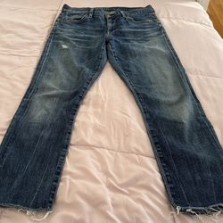 Citizens of Humanity by Jerome Dahan Y2K raw hem low rise blue bootcut jeans, size 27”