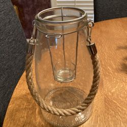 Glass And Rope Hanging Vase