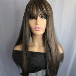 Brown Synthetic Hair Wig Straight 26"