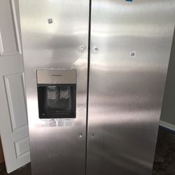 Fridaire Refrigerator And Brand New Gas Washer Machine And Dryer LG