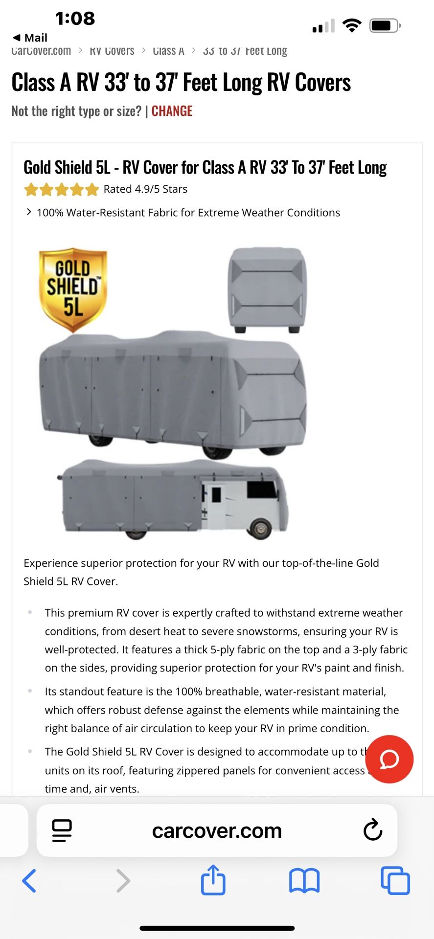 33’-37’ RV Cover