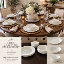 18-Piece Milky White Dinnerware Set – Clean & Timeless