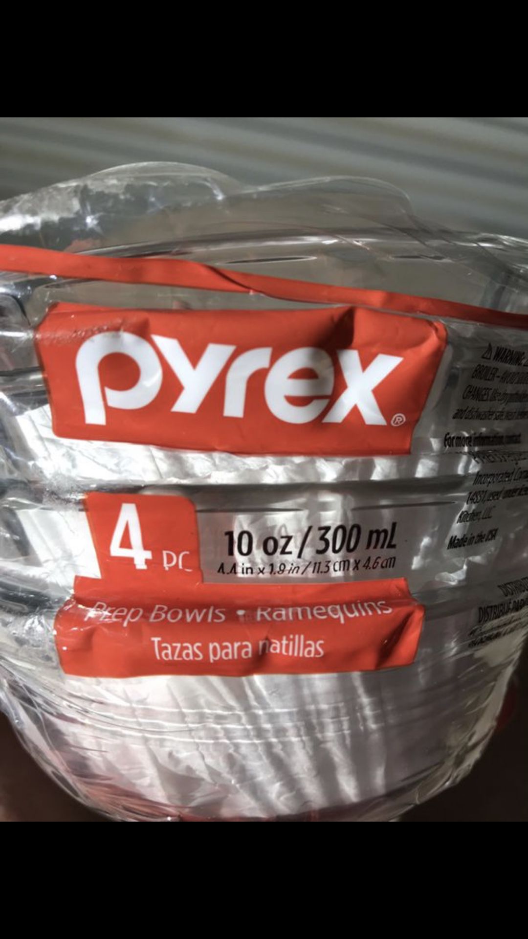 4pcs pyrex prep bowls, diameter 4.4”, height 1.8”