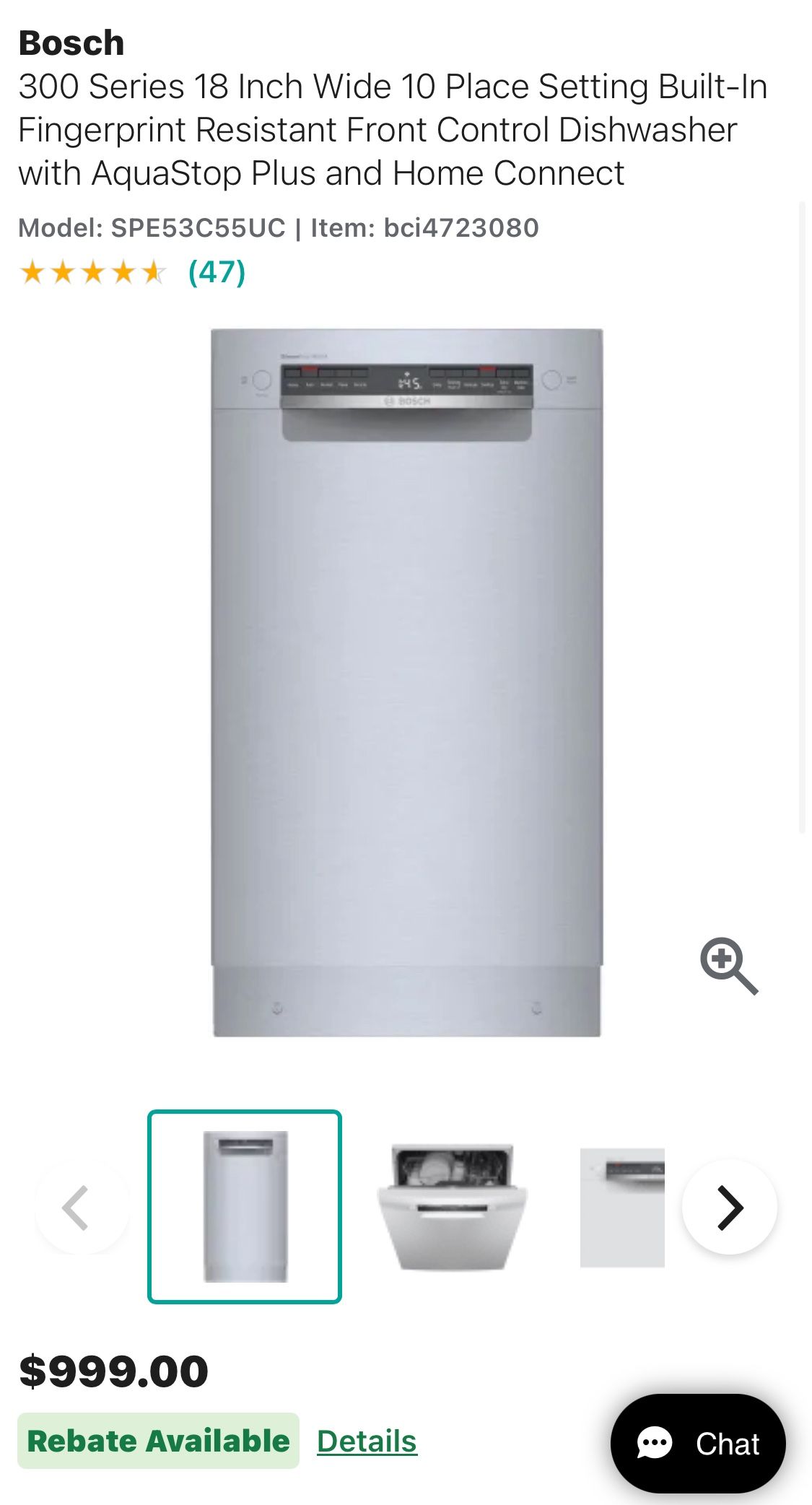 Bosch 300 Series 18” Built-In Dishwasher – Fingerprint Resistant, Home Connect, AquaStop+