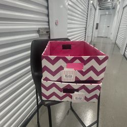 Pink White Zigzag Storage Baskets 