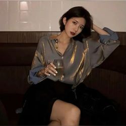 Pearl Color Elegant Polarized Light Long Sleeve Work Office Botton Down Shirt