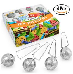 4 Pack Set Long Handle Tea Infuser for Loose Leaf Tea by Hohich - Hot Tea Brewer, Maker, Strainer, Steeper, Ultra Fine Mesh Ball and Stainless Steel