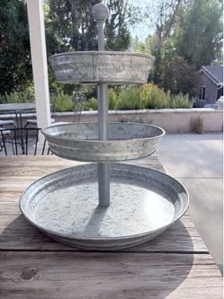 Pottery Barn Galvanized Metal 3-Tier Serving Tray Stand
