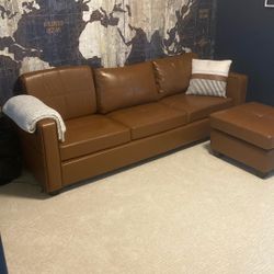 Faux Leather Couch With Ottoman
